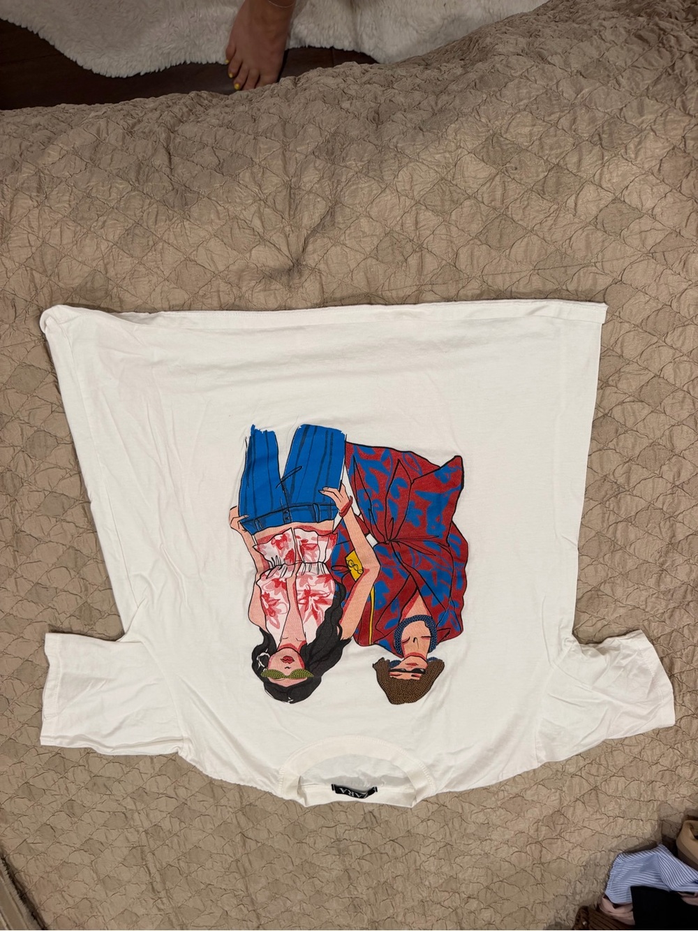 White Graphic women  Tee with Colorful Pop-Art Print